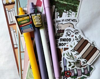 Book Lover Stationery Gift Set | Bookish Pens, Bookmarks & Stickers