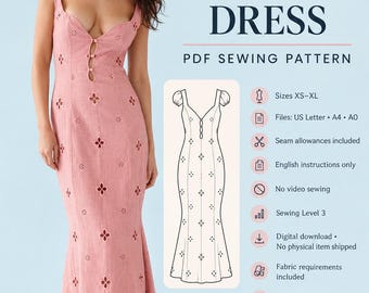 Ankle Length Dresses Pattern Sewing Pattern - Downloadable PDF Sewing Pattern |A4 US Letter Printable | Instant Downloadable