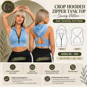 Crop Hooded Zipper Tank Top Sewing Pattern Downloadable PDF |A4 US Letter Printable | Instant Downloadable