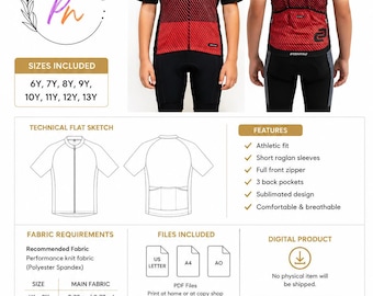 Boys Cycling Jersey Pattern PDF Sewing Pattern- Downloadable PDF Sewing Pattern |A4 US Letter Printable | Instant Downloadable