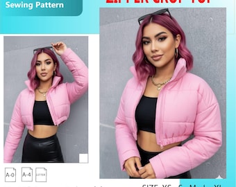 Cappotto imbottito corto con cerniera e spalle scese / Modello di cucito PDF scaricabile / Formato A4 US Letter stampabile / Scaricabile immediatamente