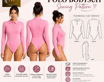 Long Sleeve Polo Bodysuit-. Pattern Sewing Pattern - Downloadable PDF Sewing Pattern |A4 US Letter Printable | Instant Downloadable