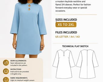 Mini Dress- Downloadable PDF Sewing Pattern / A4 US Letter Printable / Instant Downloadable