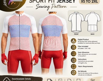 Men's Cycling Jersey PDF Sewing Pattern, Downloadable PDF Sewing Pattern |A4 US Letter Printable | Instant Downloadable