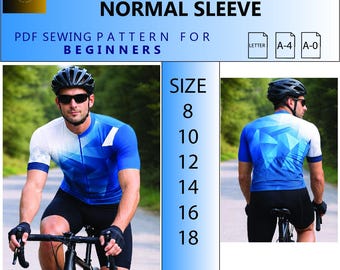Patrón de costura para camiseta deportiva de manga normal para hombre - Patrón de costura en PDF descargable / Imprimible en tamaño A4 (Carta estadounidense) / Descarga instantánea