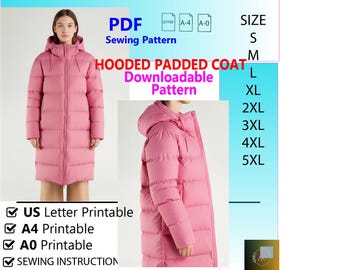 Gewatteerde jas met capuchon / downloadbare pdf-naaipatroon / A4 US Letter afdrukbaar / Direct te downloaden