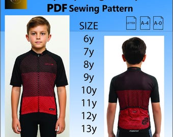 Patrón de costura en PDF para maillot de ciclismo de niño - Patrón de costura en PDF descargable / Imprimible en formato A4 (carta estadounidense) / Descarga instantánea