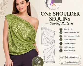 One-Shoulder Sequin Top Pattern Sewing Pattern - Downloadable PDF Sewing Pattern |A4 US Letter Printable | Instant Downloadable