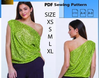 Patrón de costura para top asimétrico con lentejuelas - Patrón de costura en PDF descargable / Imprimible en tamaño A4 (Carta estadounidense) / Descarga instantánea