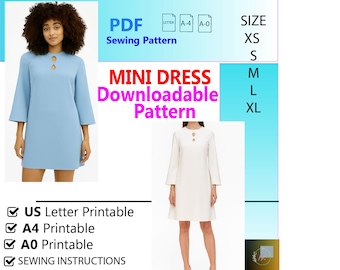 Mini abito - Modello di cucito PDF scaricabile / Formato A4 US Letter stampabile / Scaricabile immediatamente