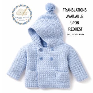 Easy Crochet Baby Cardigan Pattern, Hooded Jacket for 6-24 Months (PDF)