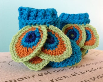 CROCHET PATTERN PDF - Peacock Booties - Crochet Baby Girl Booties - Instant Download