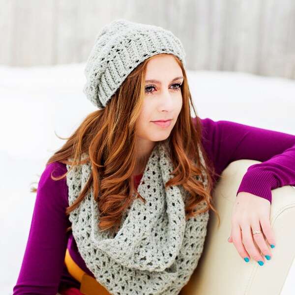 Instant Download - CROCHET PATTERN PDF - Slouch Hat and Infinity Scarf - Permission To Sell Finished Items