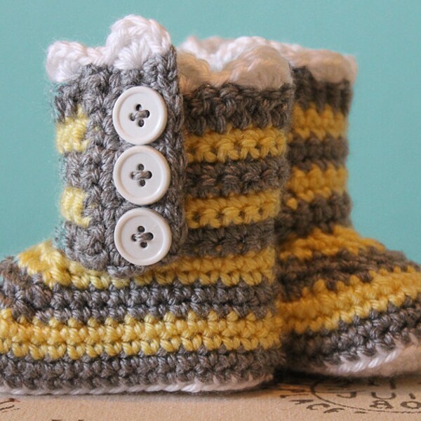 Descarga Instantánea - PATRÓN DE CROCHET PDF - Botas de Ganchillo Bebé Niña Rayas - Botitas de Ganchillo