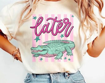 Later alligatorshirt, grappig Gator-T-shirt, leuk retro alligator grafisch T-shirt, cadeau voor haar, cadeau alligatorliefhebber, roze preppy sweatshirt