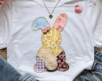 Patchwork Bunny Comfort Colors T-shirt, Cottagecore Easter-T-shirt