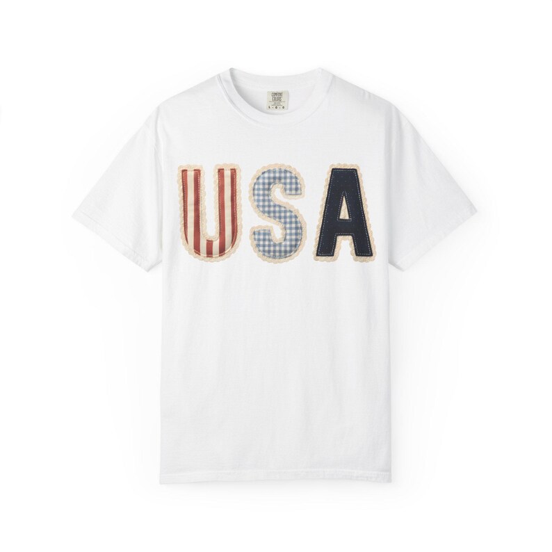 Preppy USA Applique Shirt, Patriotic Patchwork Tee, Vintage Americana Top, July Fourth Outfit image 3