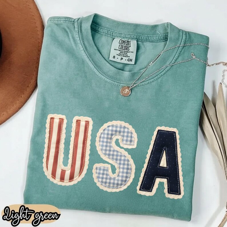 Preppy USA Applique Shirt, Patriotic Patchwork Tee, Vintage Americana Top, July Fourth Outfit image 7