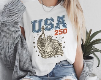 Shirt VS 250e verjaardag, Patriotic Statue of Liberty Tee, 4 juli T-shirt, Amerika 1776 2026 cadeau, Independence Day shirt vrouwen