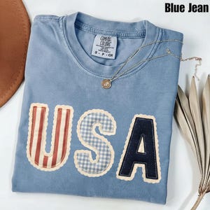Preppy USA Applique Shirt, Patriotic Patchwork Tee, Vintage Americana Top, July Fourth Outfit image 1