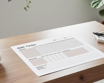 Tracker mensile delle abitudini stampabile – PDF minimalista per abitudini quotidiane, definizione degli obiettivi e cura di sé – Download immediato