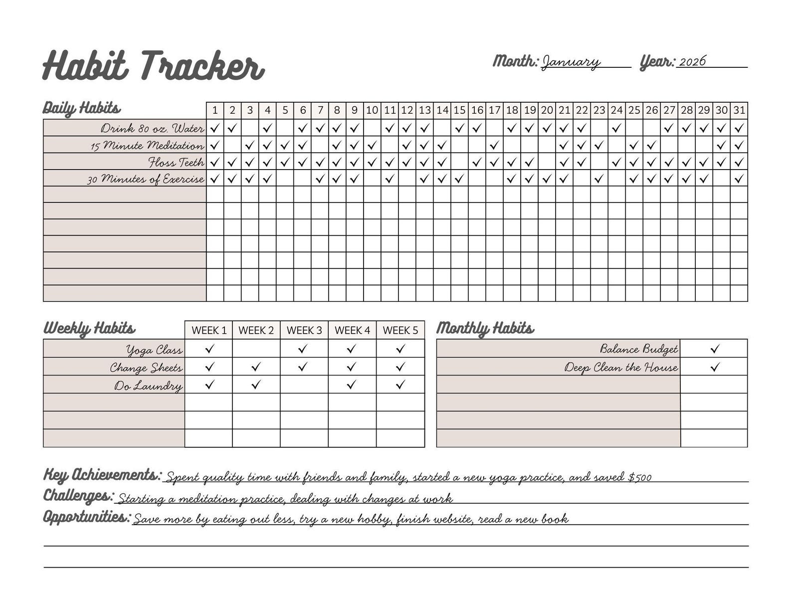 Monthly Habit Tracker Printable – Minimalist PDF for Daily Habits, Goal ...