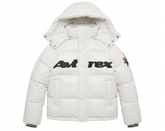 White Avirex Genuine Leather Puffer Bomber Jacket