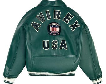 Handgemachte neue Lederjacke von avirex icon in olivgrün