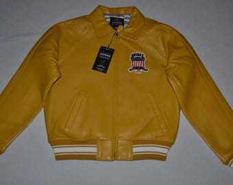 Chaqueta de cuero Avirex Icon A1 Bomber auténtica hecha a mano para hombre, color amarillo mostaza