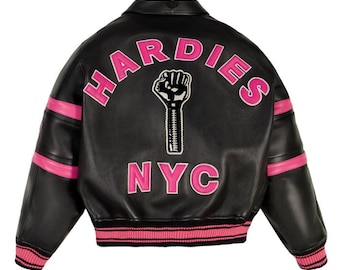 Neue Handgefertigte Avirex Hardies NYC Lederjacke Pink Schwarz Varsity Bomber Y2K Streetwear HipHop jacke