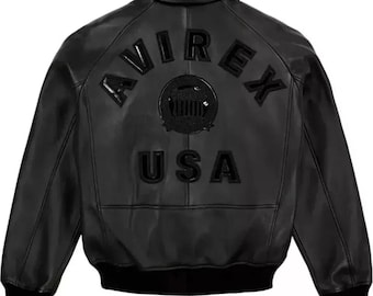Handmade Men’s Avirex Black American Bomber Flight Style Genuine Cowhide Leather Jacket