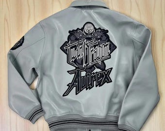 Handgjord NY Herr Avirex Bomberjacka i Äkta Kohud Läder Twin Dragon Varsity-modell