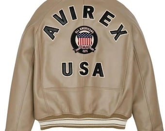 Chaqueta bomber de cuero auténtico estilo Avirex para hombre, hecha a mano, estilo americano.