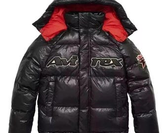 New handmade Men’s Avirex Puffer leather Jacket  Flight Jacket