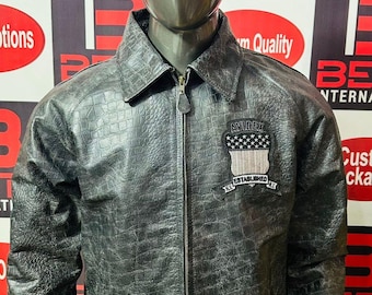 Handmade avirex Limited Edition Distressed Croc Icon Leather | Men’s Retro Aviator Coat