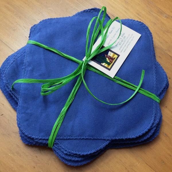 Blue Flannel Wipes, Cloth Family Body Wipes, Baby WIpes, 7 x 7, 2-Ply, Reusable and Reversable, Set of 12, Eco-Friendly