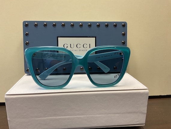GUCCI Teal Blue Modified Cateye Sunglasses - Etsy display picture 1