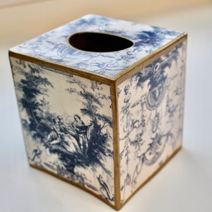 Royal Blue French Toile Tissue Box Cover image 4