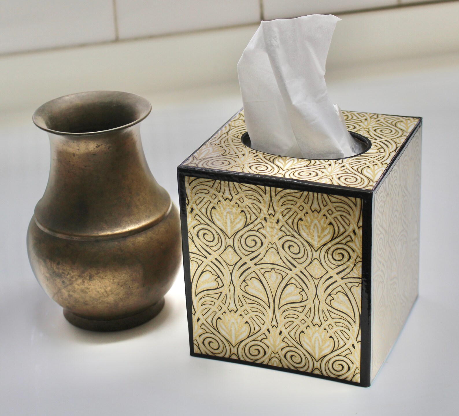 Lotus Art Deco Tissue Box Cover Etsy