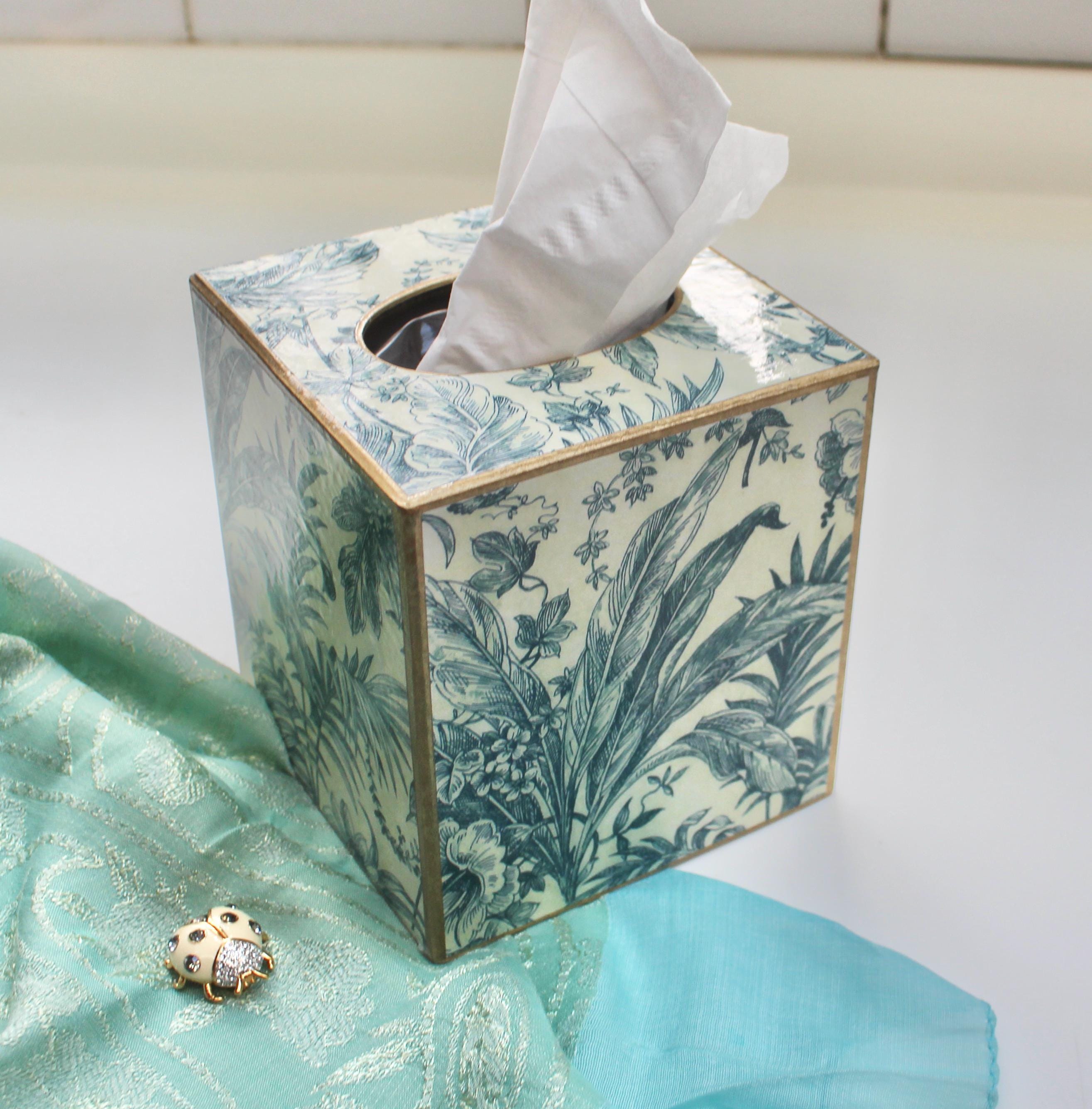 Aqua/teal  Forest Leaves Tissue Box Cover