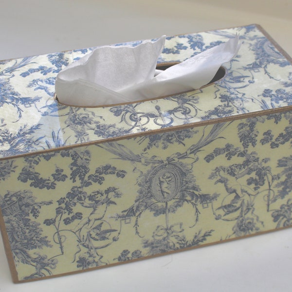 Blue Toile Decoupage Family-size Tissue Box Cover