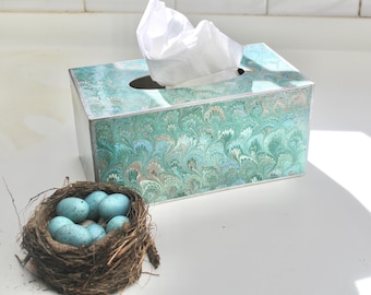 Turquoise Marbled Large Tissue Box Cover
