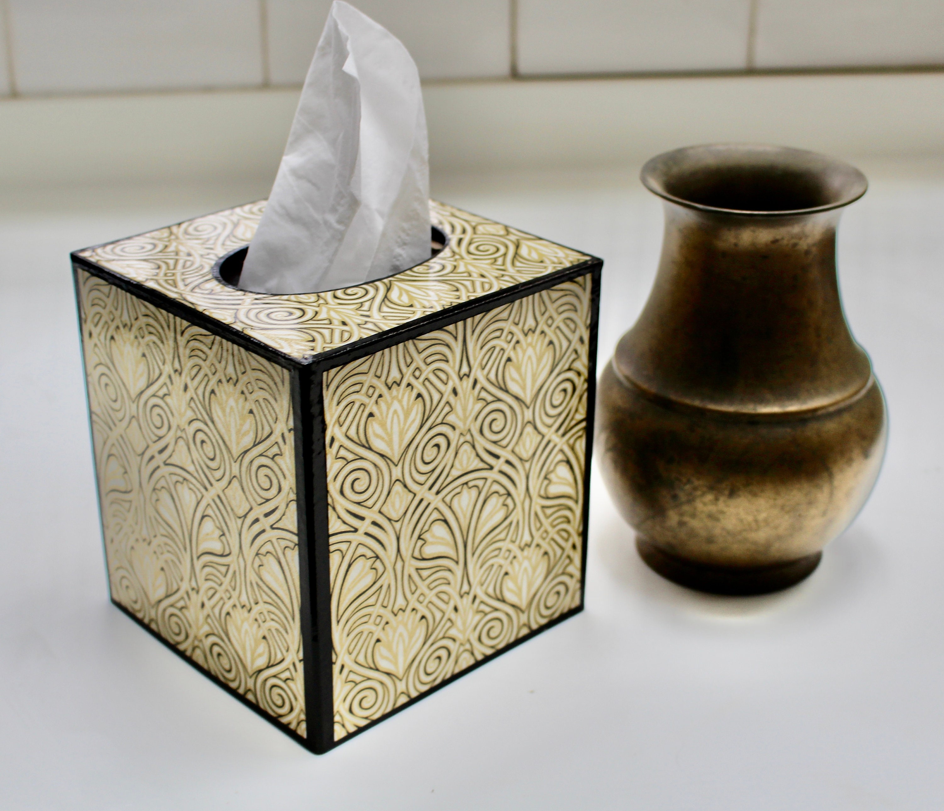 Lotus Art Deco Tissue Box Cover Etsy