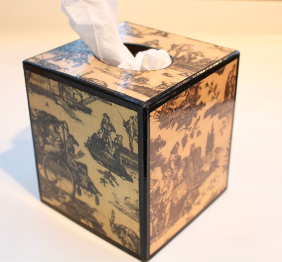 Cubierta de caja de pañuelos de papel Toile francés