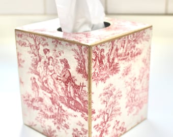 Palest Pink and White Toile Tissue Box Cover