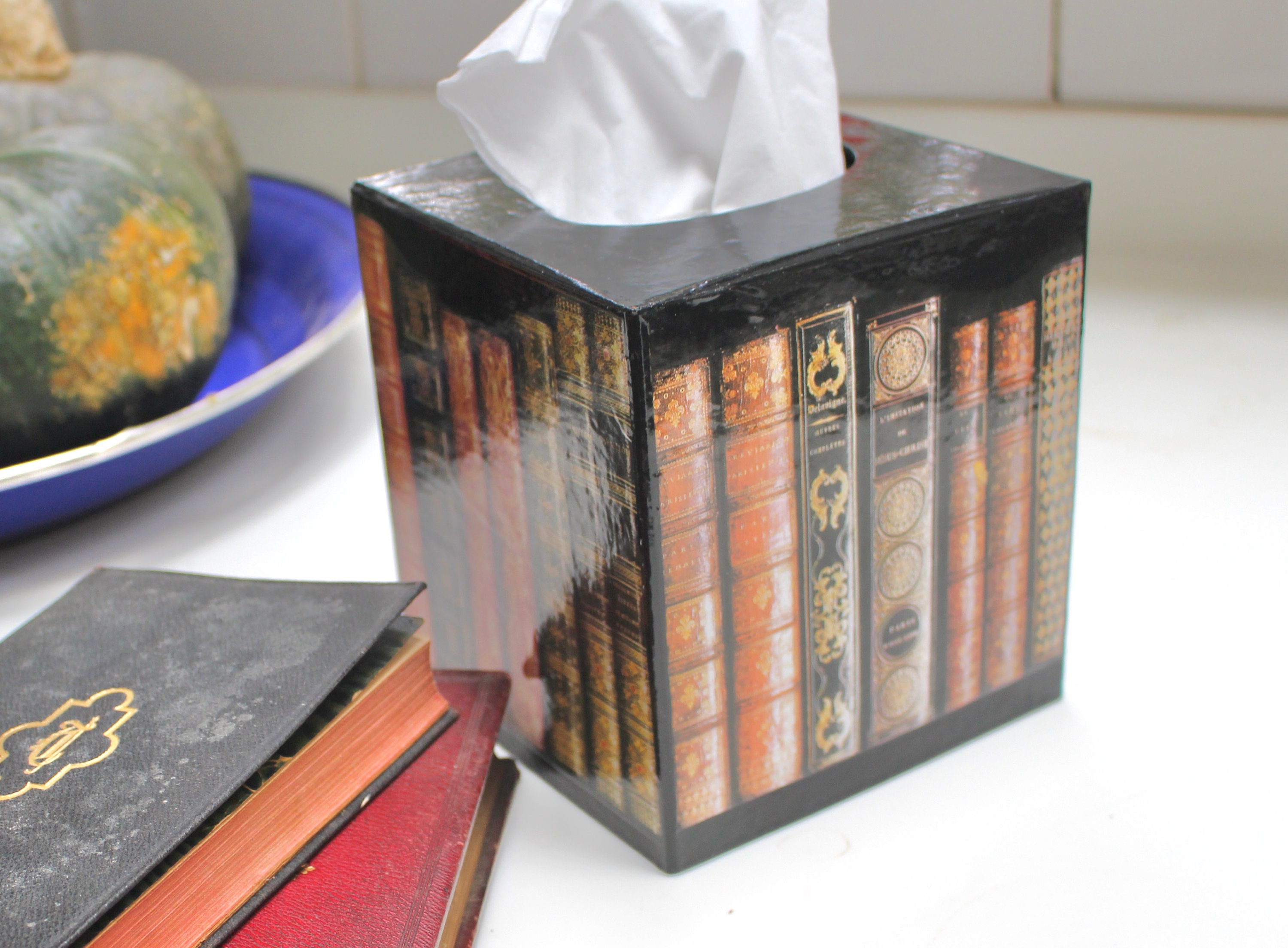  Crafted Classical Retro Wooden Antique Book Tissue Box