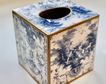 Royal Blue French Toile Tissue Box Cover