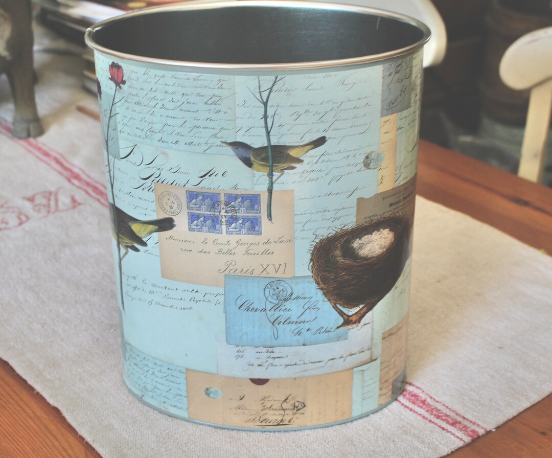 French Birds and Nests Wastebasket LARGE Etsy