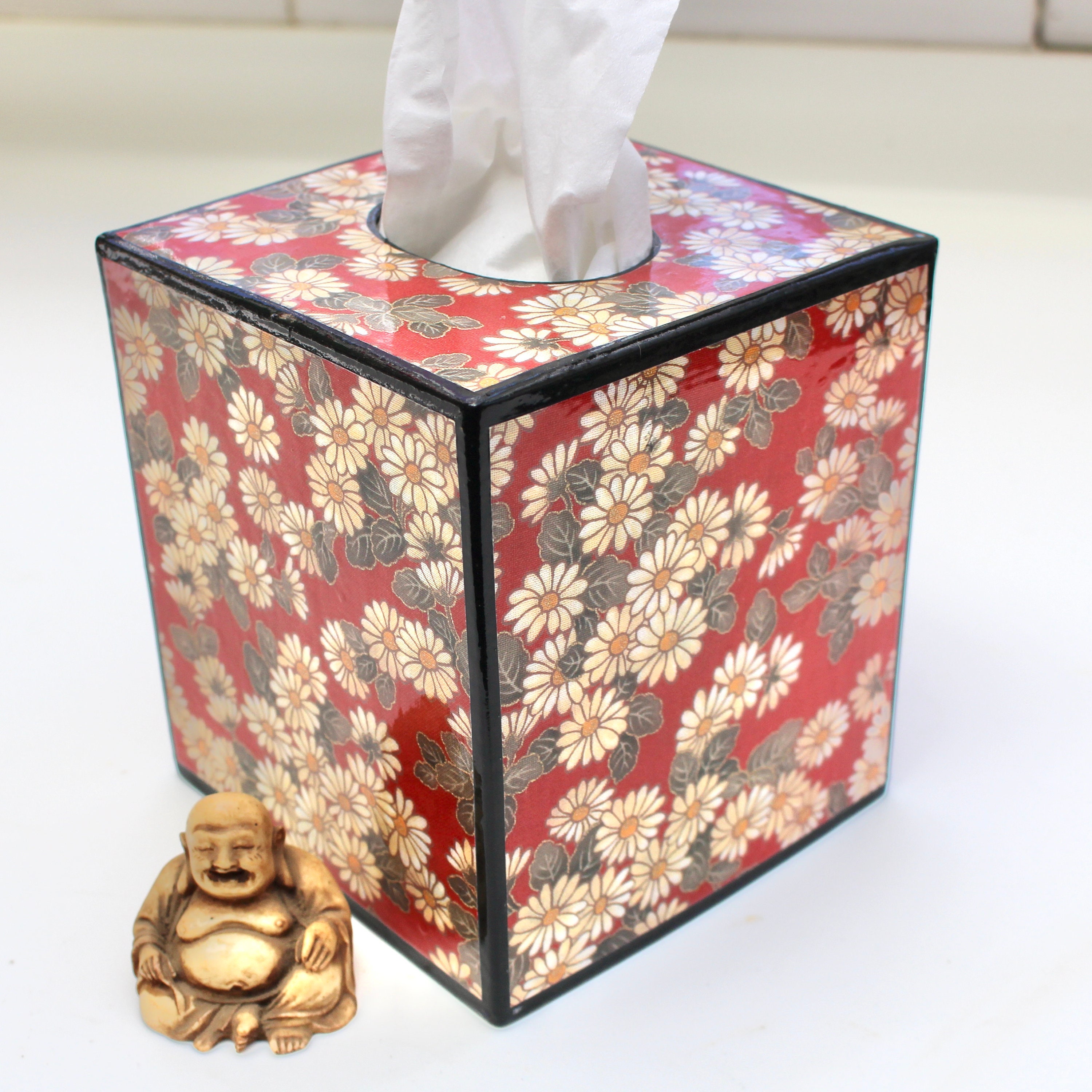 Handcrafted Talavera Floral Ceramic Tissue Box Cover - Spring