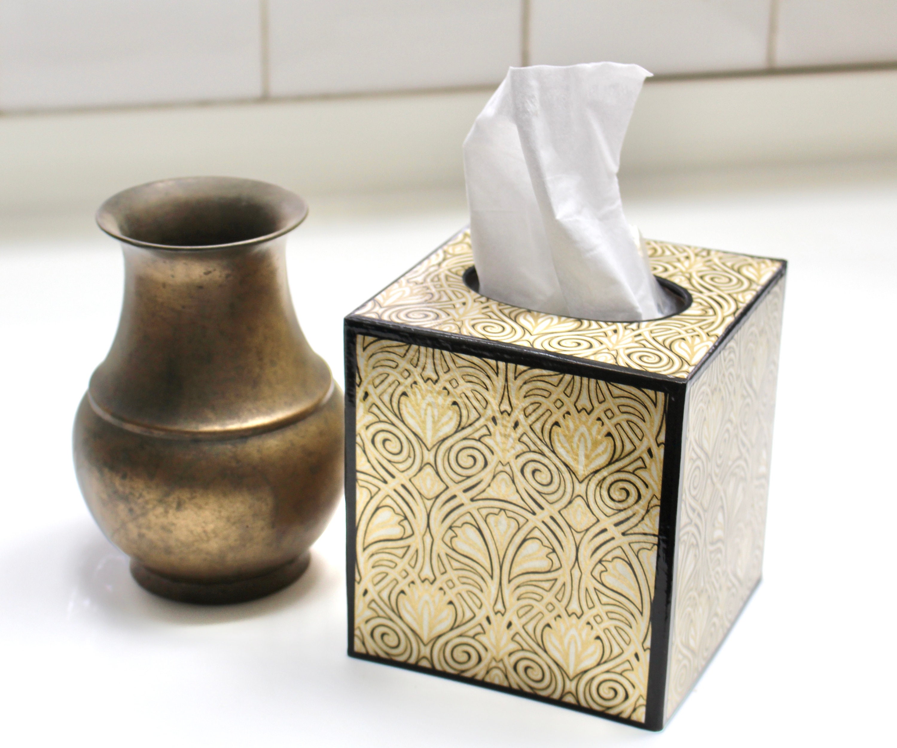 Lotus Art Deco Tissue Box Cover Etsy